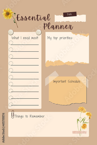 Essential planner digital printable blank template insert