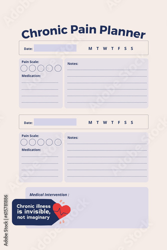 Chronic pain planner digital printable blank template insert