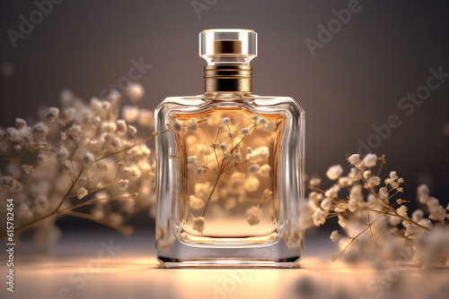 aroma woman fragrance perfume scent flower cosmetic essence smell bottle glass. Generative AI.