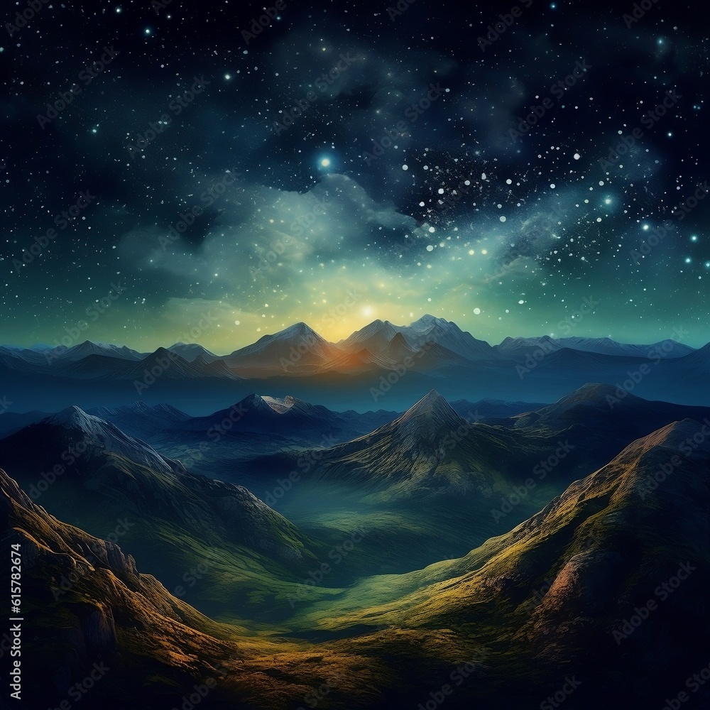 Night Sky Mountain Landscape. Generative AI