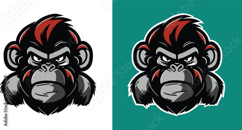 Angry monkey head mascot logo. Monkey head vector, fully editable