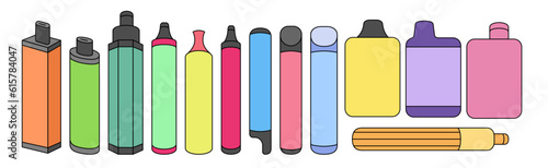 Set of colorful disposable electronic cigarette
