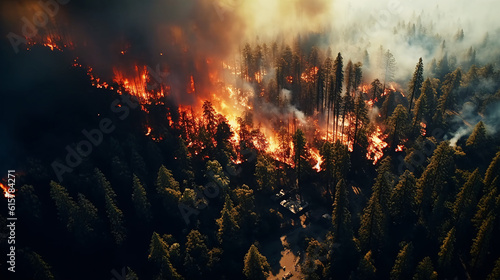 Fényképezés Landscape covered with smoke. Wildfire, climate change.