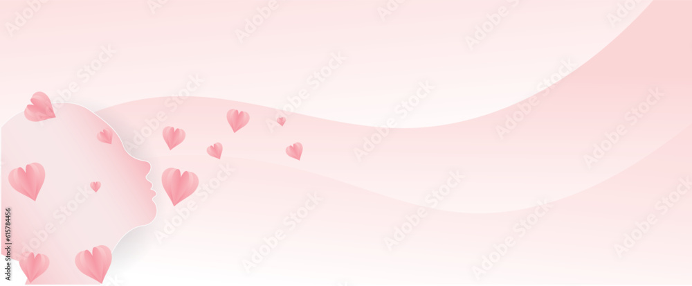 vector love background with a woman silhouette on the side