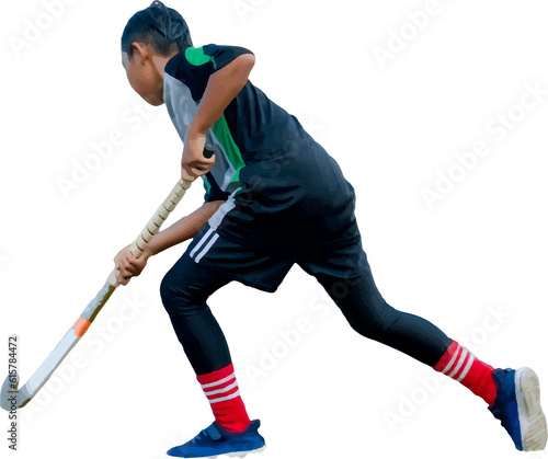 Primary school boy holding a hockey stick