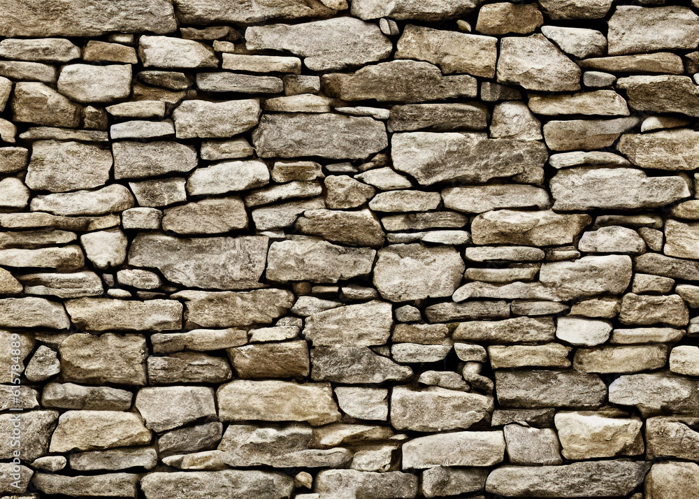 Old stone wall background with copy space, AI generated image.