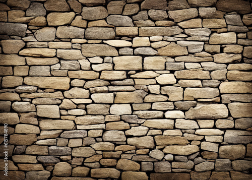Old stone wall background with copy space, AI generated image.