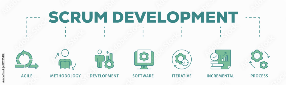 Scrum development banner web icon vector illustration concept with icon of agile, methodology, development, software, iterative, incremental and process Scrum development banner web icon vector illustration concept with icon of agile, methodology, development, software, iterative, incremental and process