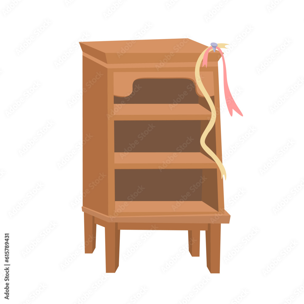 Wooden brown cupboard with shelves for books. Vector cartoon illustration. Furniture for room interior. Isolated objects on white background for design. Wooden brown cupboard with shelves for books. Vector cartoon illustration. Furniture for room interior. Isolated objects on white background for design.