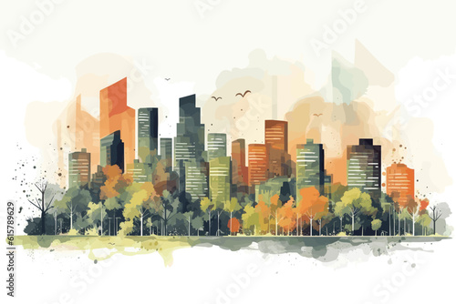 city skyline in watercolor