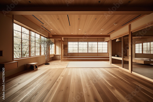 Muji design  an empty wooden room  and interior cleaning of a Japanese room. Generative AI
