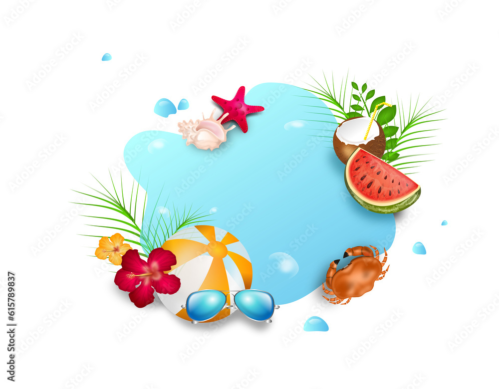 Illustration of summer objects on water splash