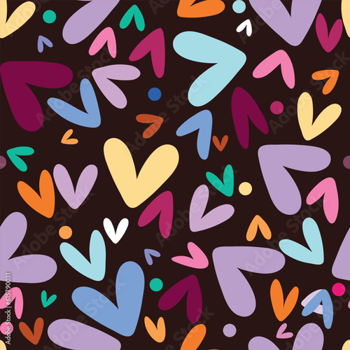 Seamless pattern with colorful flowers on dark background. Valentines, vector