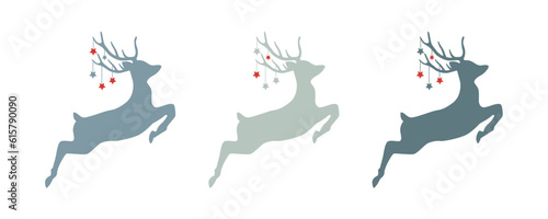 set of jumping christmas deer with stars isolated on white vector illustration EPS10