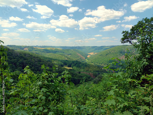 Blick ins Tal der Sauer in der Nähe von Bourscheid im Norden von Luxemburg in den luxemburgischen Ardennen auf dem Wanderweg Escapardenne Lee Trail. photo