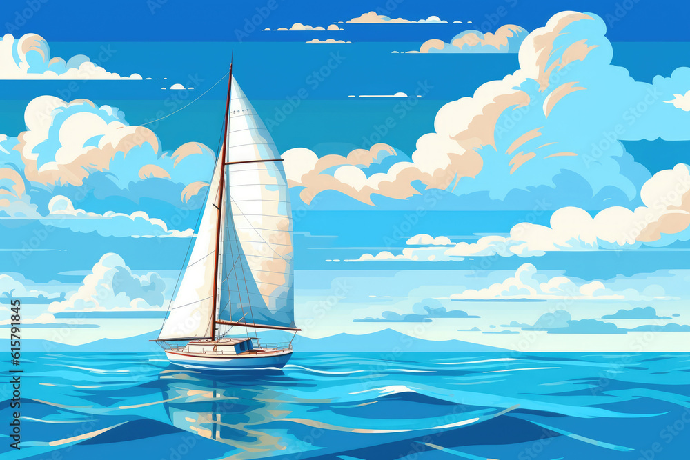 sail boat on a calm sea summer holiday background illustration Generative AI