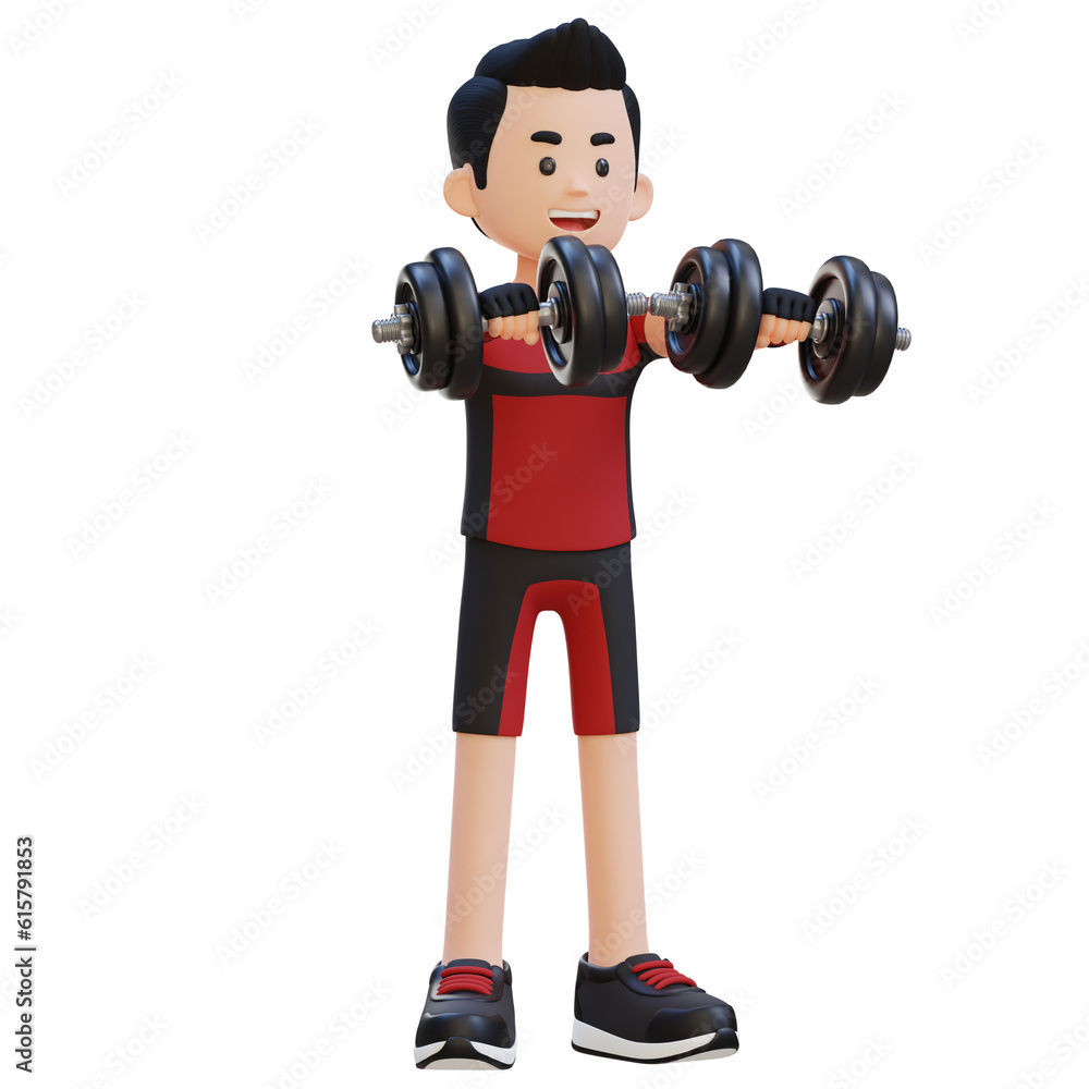 3D Sportsman Character Performing Dumbbell Front Raise 3D Sportsman Character Performing Dumbbell Front Raise