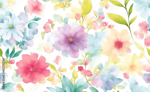 Watercolor flowers background  abstract floral pattern isolated on white. Generative AI.