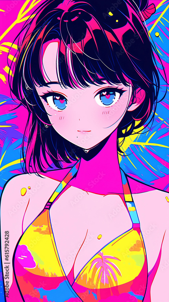 hand drawn cartoon anime cool swimsuit girl illustration in summer hand drawn cartoon anime cool swimsuit girl illustration in summer