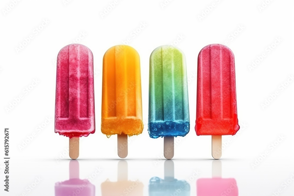 Photography Colored Popsicles on a white background by generative ai Photography Colored Popsicles on a white background by generative ai