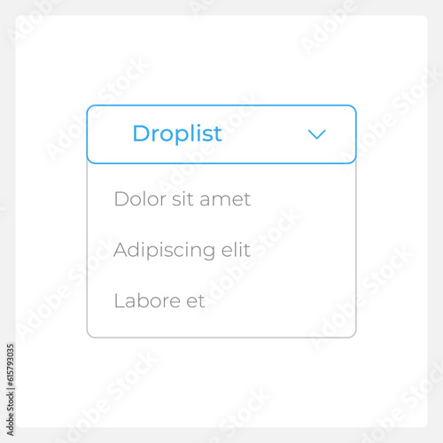 Activated droplist UI element template. Editable isolated vector dashboard component. Flat user interface. Visual data presentation. Web design widget for mobile application with light theme