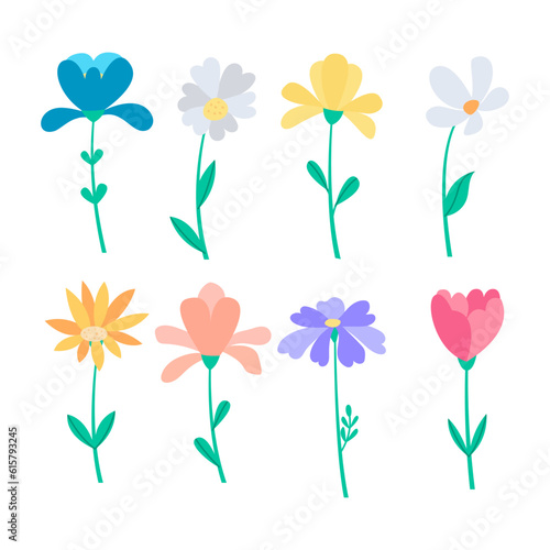 Set of flat flowers doodles collection