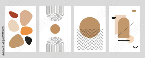 Vector illustration. Set of abstract posters. Modern backgrounds. Mid-century wall decor. Design elements for book cover, page template, print, card, brochure, magazine, poster.