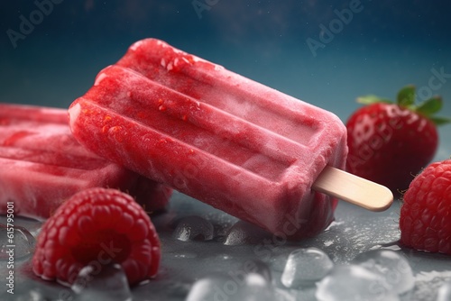 Strawberry and raspberry popsicles by generative ai
