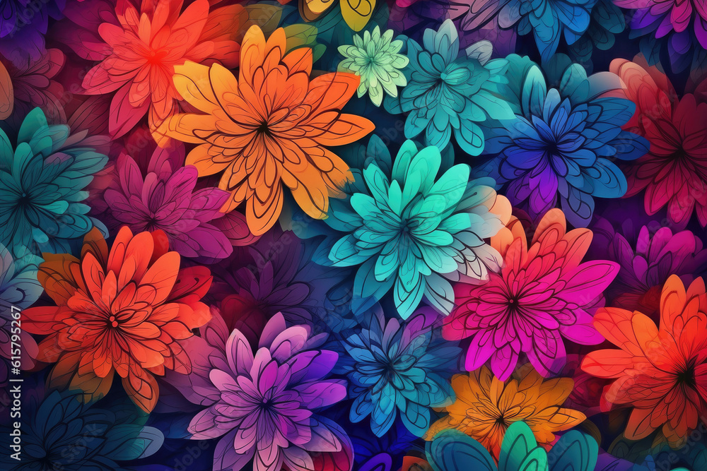 Background with colorful flowers, Generative AI