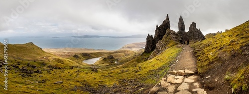 Canvas Print Old Man of Storr panorama view, Scotland, Isle of Skye