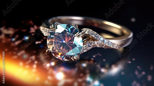 Engagement ring with diamond. 3d engagement ring closeup vector illustration. Brilliant diamond jewelry. Jewelry decoration. Proposal ring. Wedding traditions and jewelry. Generative ai