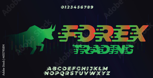 Forex trading technology speed data font with numbers and letters style for business logo brand
