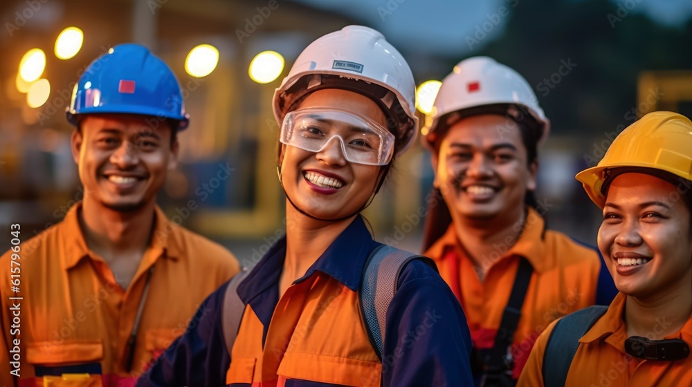 Genarative AI Worker at the oil field , natural gas storage in the background.Refinery Genarative AI Worker at the oil field , natural gas storage in the background.Refinery