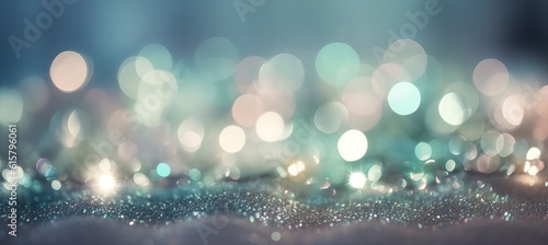 Abstract green christmas glitter lights sparkle bokeh background. Generative AI technology. photo