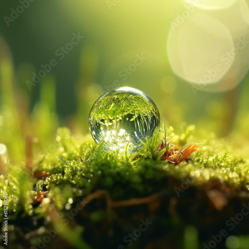 Fresh green grass with dew drops close up. Nature background