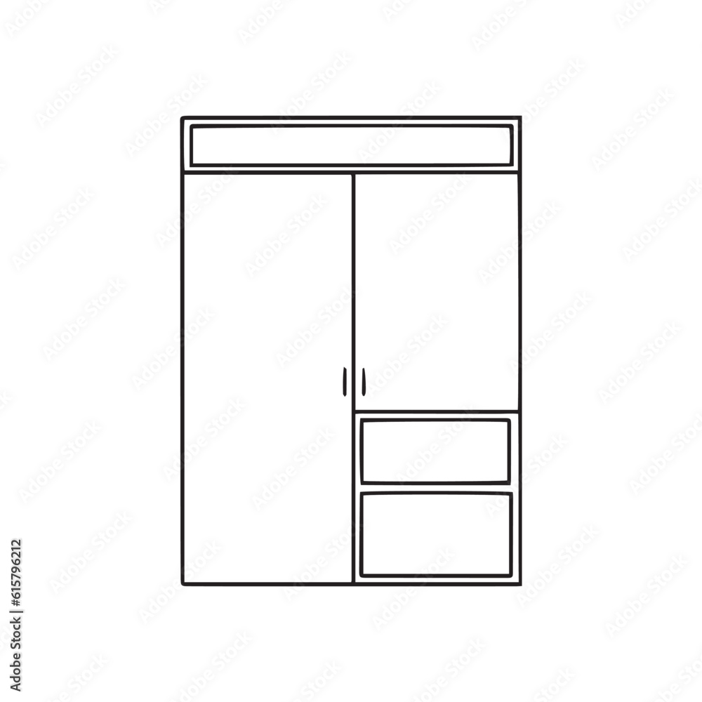 Wardrobe icon. Big cupboard. Black contour linear silhouette. Front view. Editable strokes. Vector simple flat graphic illustration. Isolated object on a white background Wardrobe icon. Big cupboard. Black contour linear silhouette. Front view. Editable strokes. Vector simple flat graphic illustration. Isolated object on a white background