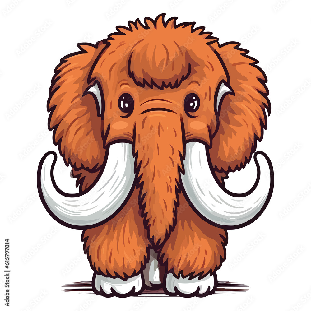 Naklejka premium Curious Prehistoric Explorer: Enthralling 2D Illustration Showcasing a Cute Woolly Mammoth
