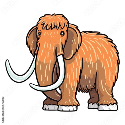 Curious Prehistoric Explorer  Enthralling 2D Illustration Showcasing a Cute Woolly Mammoth