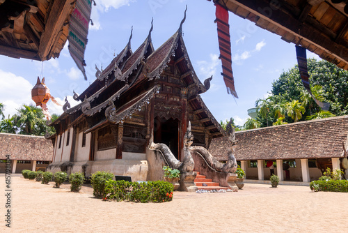 Wat Inthrawat (Wat Tonkwen). Wat Tonkwen is a small temple with an old but unique, neatly carved wooden main hall.  photo