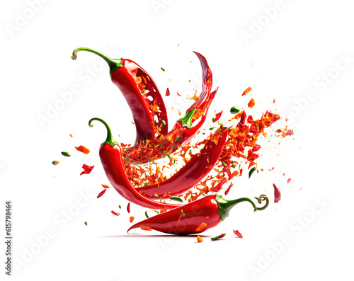 Fototapete Falling bursting chili peppers png
