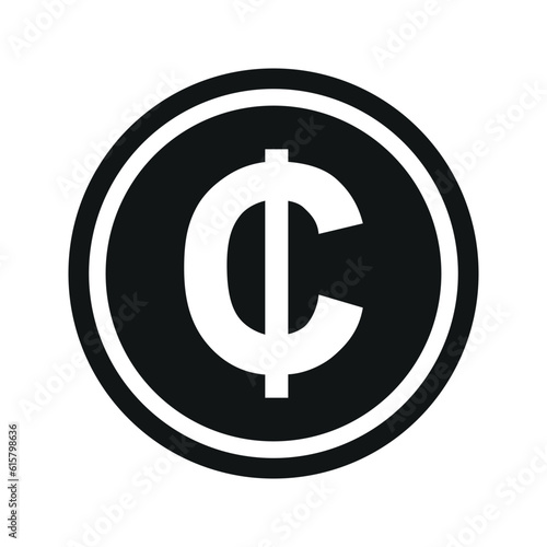 Ghanaian Cedi coin symbol. black and white Flat currency icon. currency of The Ghana. Vector illustration.