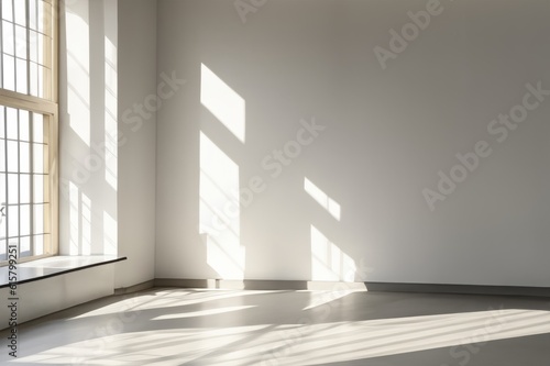 empty white room with windows and shadow