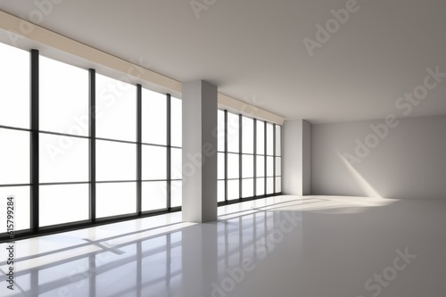 empty white room with windows and shadow