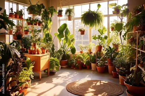 Potted Plants Indoor Garden Room with Houseplants, Background 
