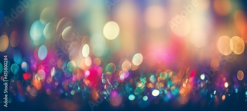 Blurred colorful glitter sparkle night background. Generative AI technology. 