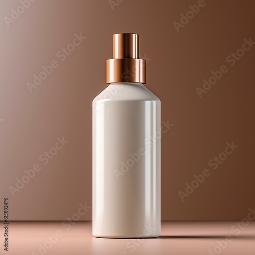 Mockup of Blank White Cosmetic Spray Bottle on a Brown Background