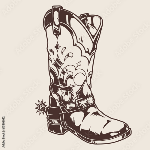 Cowboy boot vintage sticker monochrome