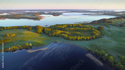 Aerial photo of beautiful lakes in the morning © Viktar Malyshchyts
