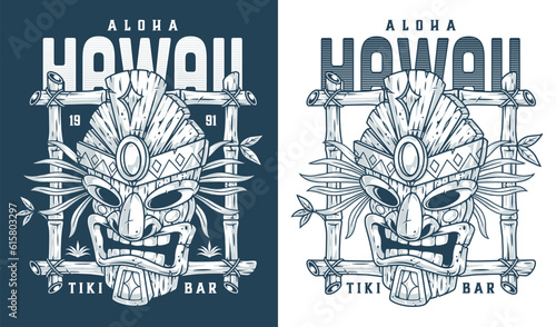 Hawaii tiki bar monochrome poster