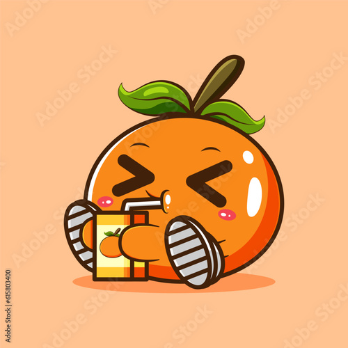 Adorable Orange Mascot Enjoying Orange Juice